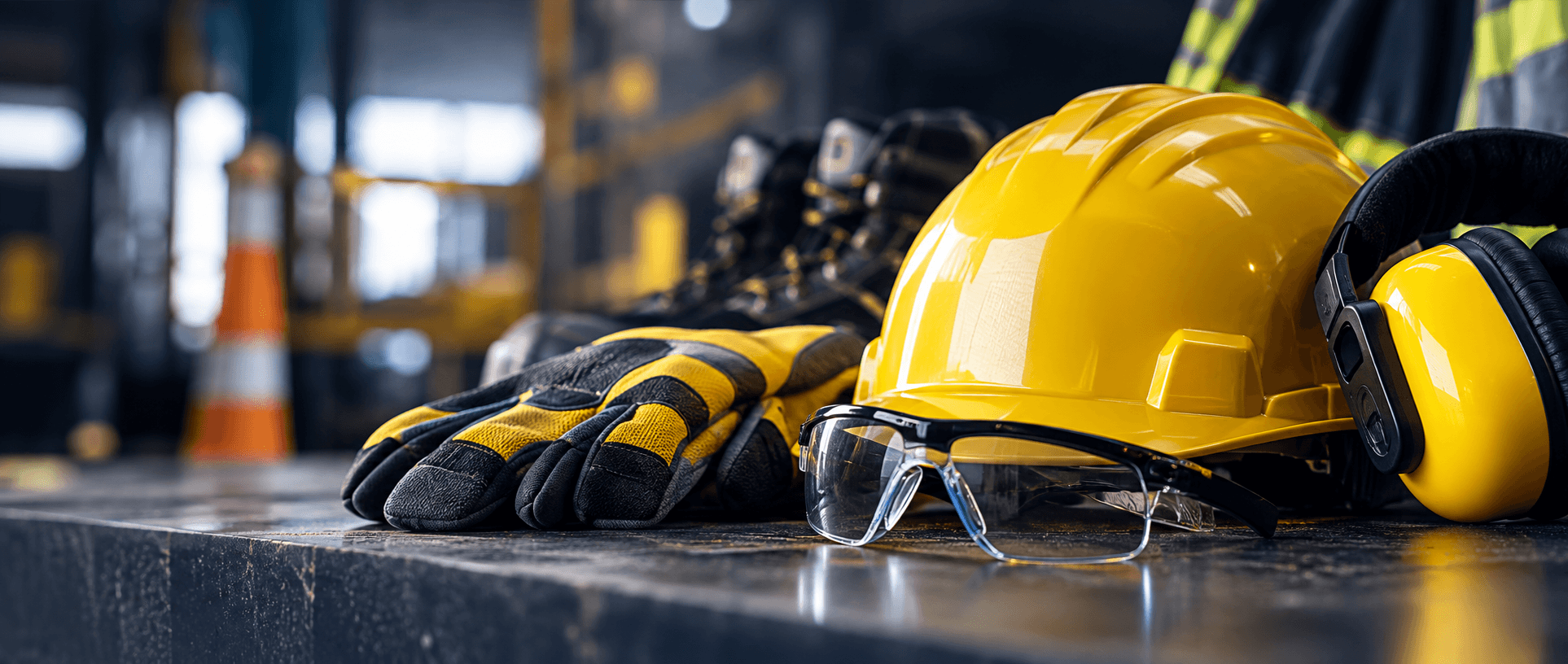 Casco, guantes, gafas, botas y protección auditiva de seguridad industrial